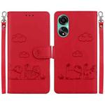 For OPPO A78 4G Cute Cats RFID Leather Phone Case(Red)