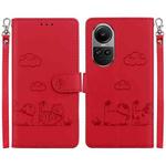 For OPPO Reno10 5G Cute Cats RFID Leather Phone Case(Red)