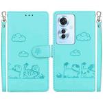 For OPPO Reno11 F Global Cute Cats RFID Leather Phone Case(Green)