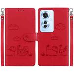For OPPO Reno11 F Global Cute Cats RFID Leather Phone Case(Red)