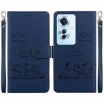 For OPPO Reno11 F Global Cute Cats RFID Leather Phone Case(Blue)