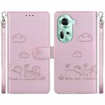 For OPPO Reno11 Global Cute Cats RFID Leather Phone Case(Rose Gold)