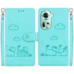 For OPPO Reno11 Global Cute Cats RFID Leather Phone Case(Green)