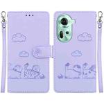 For OPPO Reno11 Global Cute Cats RFID Leather Phone Case(Purple)