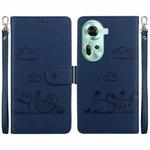 For OPPO Reno11 Global Cute Cats RFID Leather Phone Case(Blue)