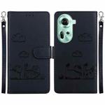 For OPPO Reno11 Global Cute Cats RFID Leather Phone Case(Black)