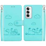 For OPPO Reno12 5G Global Cute Cats RFID Leather Phone Case(Green)