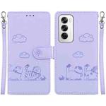 For OPPO Reno12 5G Global Cute Cats RFID Leather Phone Case(Purple)