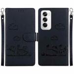 For OPPO Reno12 5G Global Cute Cats RFID Leather Phone Case(Black)