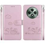 For OPPO Reno12 F 5G Cute Cats RFID Leather Phone Case(Rose Gold)