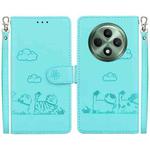 For OPPO Reno12 F 5G Cute Cats RFID Leather Phone Case(Green)