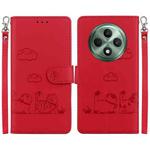 For OPPO Reno12 F 5G Cute Cats RFID Leather Phone Case(Red)