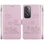 For OPPO Reno12 Pro 5G Global Cute Cats RFID Leather Phone Case(Rose Gold)