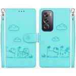 For OPPO Reno12 Pro 5G Global Cute Cats RFID Leather Phone Case(Green)