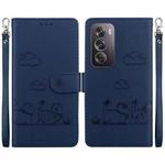 For OPPO Reno12 Pro 5G Global Cute Cats RFID Leather Phone Case(Blue)