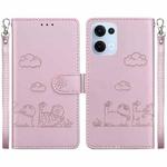 For OPPO Reno13 Global Cute Cats RFID Leather Phone Case(Rose Gold)