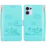For OPPO Reno13 Global Cute Cats RFID Leather Phone Case(Green)