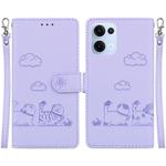 For OPPO Reno13 Global Cute Cats RFID Leather Phone Case(Purple)