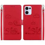 For OPPO Reno13 Global Cute Cats RFID Leather Phone Case(Red)
