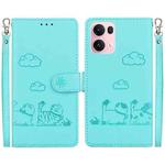 For OPPO Reno13 Pro Global Cute Cats RFID Leather Phone Case(Green)