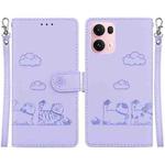 For OPPO Reno13 Pro Global Cute Cats RFID Leather Phone Case(Purple)
