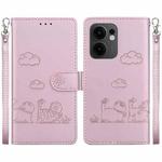 For OPPO Reno13 F 4G / 5G Cute Cats RFID Leather Phone Case(Rose Gold)