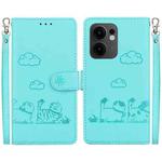 For OPPO Reno13 F 4G / 5G Cute Cats RFID Leather Phone Case(Green)
