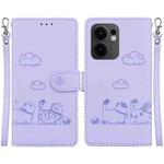 For OPPO Reno13 F 4G / 5G Cute Cats RFID Leather Phone Case(Purple)