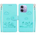 For OPPO A5x 5G / A3 4G / 5G / A3x 4G / 5G Cute Cats RFID Leather Phone Case(Green)