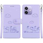 For OPPO A5x 5G / A3 4G / 5G / A3x 4G / 5G Cute Cats RFID Leather Phone Case(Purple)