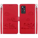 For Xiaomi 12 / 12X Cute Cats RFID Leather Phone Case(Red)