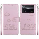 For Xiaomi Poco X4 Pro 5G Cute Cats RFID Leather Phone Case(Rose Gold)