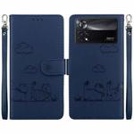 For Xiaomi Poco X4 Pro 5G Cute Cats RFID Leather Phone Case(Blue)