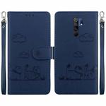 For Xiaomi Poco M2 Cute Cats RFID Leather Phone Case(Blue)