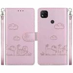 For Xiaomi Poco C31 Cute Cats RFID Leather Phone Case(Rose Gold)