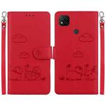 For Xiaomi Poco C31 Cute Cats RFID Leather Phone Case(Red)