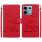 For Xiaomi Poco X6 5G Global Cute Cats RFID Leather Phone Case(Red)