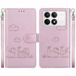 For Xiaomi Poco F6 Pro Cute Cats RFID Leather Phone Case(Rose Gold)