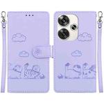 For Xiaomi Poco F6 Cute Cats RFID Leather Phone Case(Purple)