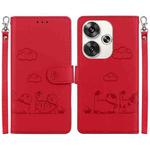 For Xiaomi Poco F6 Cute Cats RFID Leather Phone Case(Red)