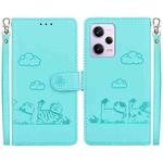 For Xiaomi Poco X5 Pro Cute Cats RFID Leather Phone Case(Green)