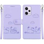 For Xiaomi Poco X5 Pro Cute Cats RFID Leather Phone Case(Purple)