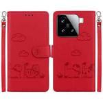 For Xiaomi 15 Cute Cats RFID Leather Phone Case(Red)