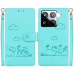 For Xiaomi 15 Pro Cute Cats RFID Leather Phone Case(Green)