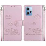 For Redmi Note 12 4G Global Cute Cats RFID Leather Phone Case(Rose Gold)