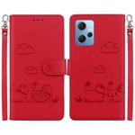 For Redmi Note 12 4G Global Cute Cats RFID Leather Phone Case(Red)