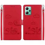 For Redmi Note 12 5G Global Cute Cats RFID Leather Phone Case(Red)