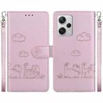 For Redmi Note 12 Pro+ Global Cute Cats RFID Leather Phone Case(Rose Gold)