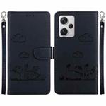 For Redmi Note 12 Pro+ Global Cute Cats RFID Leather Phone Case(Black)