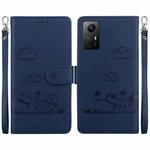 For Redmi Note 12S Cute Cats RFID Leather Phone Case(Blue)